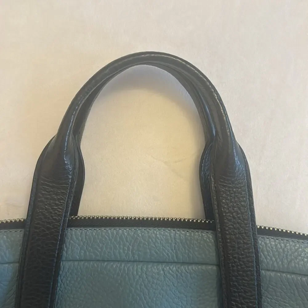 Coach Men’s Teal Black Luxe Hamilton Leather Laptop Bag Briefcase Work Office